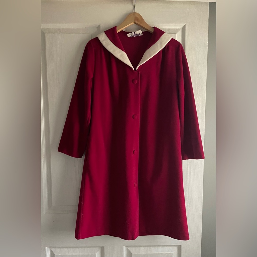 Vintage 80s does 60s deep pink & white trim coat